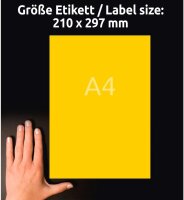 AVERY Zweckform 3473 Gelbe Etiketten (100 Aufkleber, 210x297mm auf A4, permanent haftende, selbstklebende Farbetiketten, Papier matt, bedruckbare, farbige Klebeetiketten) 100 Blatt