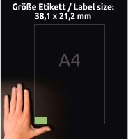 AVERY Zweckform L4792-20 Grüne Etiketten (1.300 Aufkleber, 38,1x21,2 mm auf A4, wieder rückstandsfrei ablösbar, selbstklebende Farbetiketten, Papier matt, bedruckbare, farbige Klebeetiketten) 20 Blatt