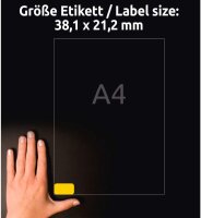 AVERY Zweckform L4793-20 Gelbe Etiketten (1.300 Aufkleber, 38,1x21,2 mm auf A4, wieder rückstandsfrei ablösbar, selbstklebende Farbetiketten, Papier matt, bedruckbare, farbige Klebeetiketten) 20 Blatt