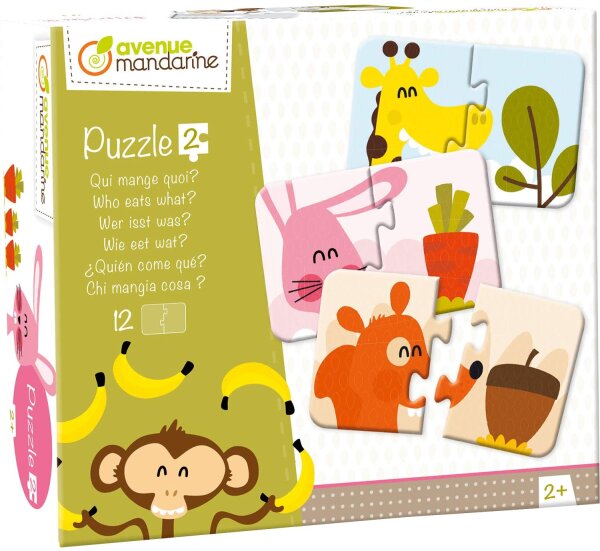 Avenue Mandarine JE519C - Puzzles Set, mit 12 Puzzles 2-teilig, praktisch, spielerisch und farbenfroh, ideal für Kinder ab 2 Jahren, 1 Set, Essen