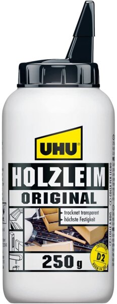GP: 24€/KG UHU Holzleim Original Flasche, Universeller Weißleim - geeignet für alle üblichen Holzarten und -verklebungen, 250 g