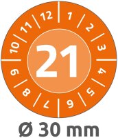 AVERY Zweckform 6944-2021 widerstandsfähige Jahres-Prüfplaketten 2021 (stark selbstklebend, Kleinformat, Ø 30 mm, 80 Aufkleber auf 10 Blatt) orange