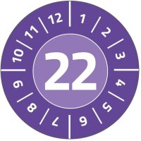 AVERY Zweckform 120 Stück Prüfplaketten 2022 (widerstandsfähig, stark selbstklebend, Ø 20 mm, Prüfaufkleber, beschriftbare Prüfsiegel aus Vinyl-Klebefolie) 6943-2022 violett