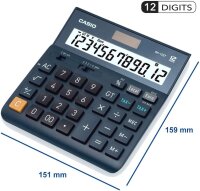 CASIO Tischrechner DH-12ET, 12-stellig, Steuerberechnung, Gesamtsummen-Speicher, Solar-/Batteriebetrieb