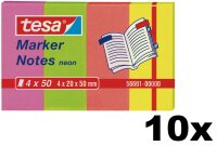 10x tesa Marker Notes, 4 x 50 Blatt, neon 20mm x 50mm