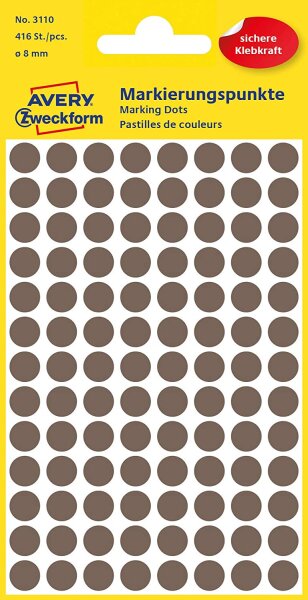 AVERY Zweckform 3110 Selbstklebende Markierungspunkte, Taupe (Ø 8 mm; 416 Klebepunkte auf 4 Bogen; Runde Aufkleber für Kalender, Planer und zum Basteln) Papier, matt