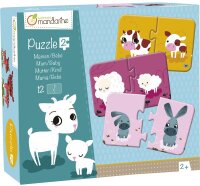 Avenue Mandarine JE502O Set mit 12 Puzzles 2-teilig, praktisch, spielerisch und farbenfroh, ideal für Kinder ab 2 Jahren, 1 Set, Mama/Baby