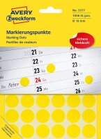 AVERY Zweckform 3377 selbstklebende Markierungspunkte (Ø 18 mm, 1.056 Klebepunkte auf 22 Bogen, runde Aufkleber für Kalender, Planer und zum Basteln, Papier, matt) gelb