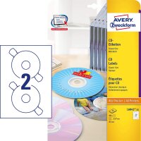 AVERY Zweckform L6043-25 selbstklebende CD-Etiketten (50 blickdichte CD-Aufkleber, Ø 117mm auf A4, ClassicSize, Papier matt, bedruckbare Klebeetiketten für alle A4-Drucker) 25 Blatt, weiß