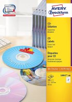 AVERY Zweckform L6043-100 selbstklebende CD-Etiketten (200 blickdichte CD-Aufkleber, Ø 117mm auf A4, ClassicSize, Papier matt, bedruckbare Klebeetiketten für alle A4-Drucker) 100 Blatt, weiß