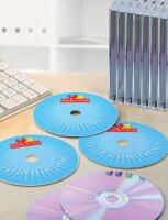 AVERY Zweckform C9660-25 selbstklebende CD-Etiketten (50 blickdichte CD-Aufkleber, Ø 117mm auf A4, SuperSize, Papier hochglänzend, bedruckbare Klebeetiketten für alle Inkjet-Drucker) 25 Blatt, weiß