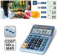 CASIO Tischrechner MS-120EM, 12-stellig, Währungsumrechnung, Cost/Sell/Margin, Aluminiumfront, Solar-/Batteriebetrieb