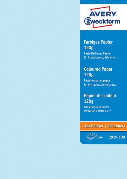 AVERY Zweckform 2929-100 Farbige Papiere (A4, unbeschichtet, 120 g/m², 100 Blatt)