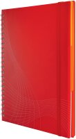 AVERY Zweckform 7035 Notizbuch notizio (A4, Kunststoff-Cover, Doppelspirale, kariert, 90 g/m², 90 Seiten mikroperforiert, Notizblock mit Verschlussband, Registern und Dokumententasche) rot
