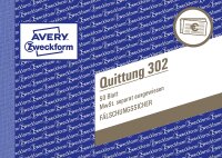 AVERY Zweckform 302 Quittungsblock (A6 quer, 50 Blatt, fälschungssicher, separat ausgewiesene MwSt., für Deutschland und Österreich) weiß