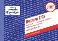 AVERY Zweckform 1737 Quittungsblock (A6 quer, 3x40 Blatt, mit Durchschlag, fälschungssicher, separat ausgewiesene MwSt., für Deutschland und Österreich) weiß/gelb/rosa