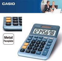 CASIO Tischrechner MS-80E, 8-stellig, Währungsumrechnung, Aluminiumfront, Schnellkorrekturtaste, Solar-/Batteriebetrieb