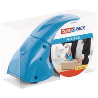 tesapack Abroller Pack n Go - Ergonomischer, blauer Handabroller für Paketbänder - Inklusive 50 m x 48 mm Klebeband
