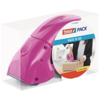 tesapack Abroller Pack n Go - Ergonomischer, pinker Handabroller für Paketbänder - Inklusive 50 m x 48 mm Klebeband