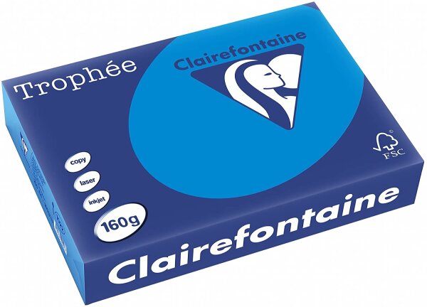 Clairefontaine Trophee Color Papier 1022C Karibikblau 160g/m² DIN-A4 - 250 Blatt
