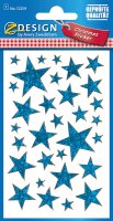 AVERY Zweckform 52259 Aufkleber Weihnachten 38 blaue Sterne (Weihnachtssticker aus Effektfolie, selbstklebende Weihnachtsdeko für Karten, Geschenke, DIY) 1 Bogen mit 28 Sternstickern