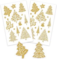 AVERY Zweckform 52273 Aufkleber Weihnachten 30 goldene Weihnachtsbäume (Weihnachtssticker mit Goldprägung, Papier, selbstklebende Weihnachtsdeko für Karten, Geschenke, DIY) mit kleinen Sternen