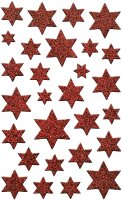 AVERY Zweckform 52277 Aufkleber Weihnachten 28 rote Sterne (Weihnachtssticker aus Glitzerfolie, selbstklebende Weihnachtsdeko für Karten, Geschenke, DIY) 1 Bogen mit 28 Sternstickern