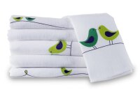 MAKIAN Spucktücher / Moltontücher - 6er Pack - 80 x 80 cm - bedruckt Vögel Weiß Grün Schadstoffgeprüft (ÖKO-TEX), kuschelig weiche Baumwolle