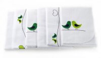 MAKIAN Spucktücher / Moltontücher - 6er Pack - 80 x 80 cm - bedruckt Vögel Weiß Grün Schadstoffgeprüft (ÖKO-TEX), kuschelig weiche Baumwolle