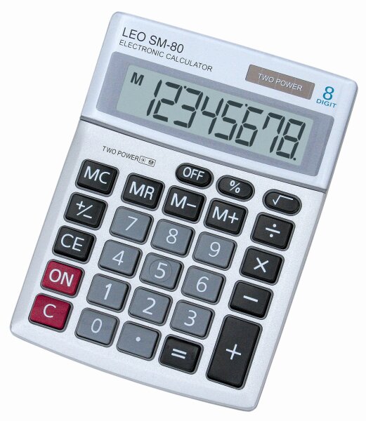LEO SM-80 Taschenrechner, 8-stellig, LCD Display, two Power, 4 Speichertasten