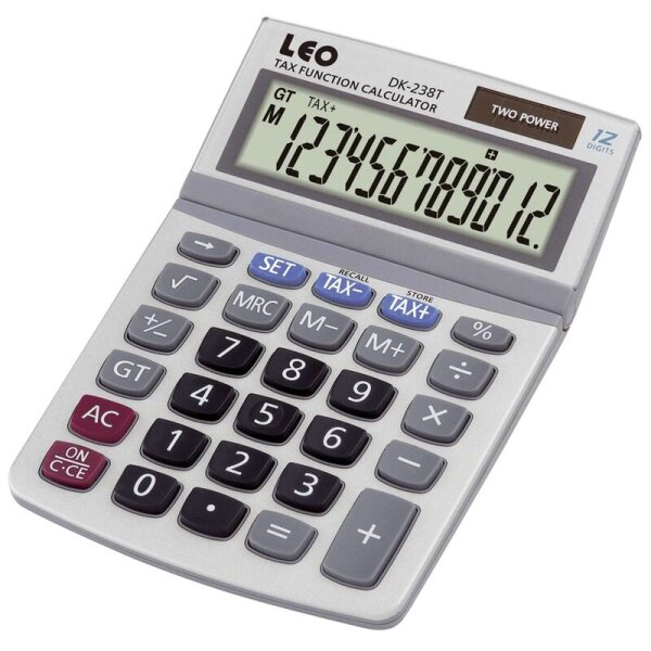LEO DK238T Tischrechner 12-stellig, LCD Display Solar und Batterie silber