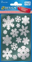 AVERY Zweckform 52813 Aufkleber Weihnachten 28 silberne Schneeflocken (Weihnachtssticker aus Glanzpapier, selbstklebende Weihnachtsdeko für Karten, Geschenke, DIY) 2 Bogen mit je 14 Stickern