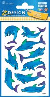 AVERY Zweckform 53444 Aufkleber für Kinder (Delfine, Papiermaterial mit Glitzer) 2 Bögen, 18 Sticker