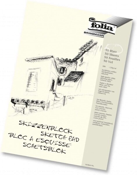 folia - Skizzenblock, 120 g/qm, weiß, 50 Blatt - hochfeines, weißes Zeichenpapier, chlorfrei (DIN A3 | 2er Pack)