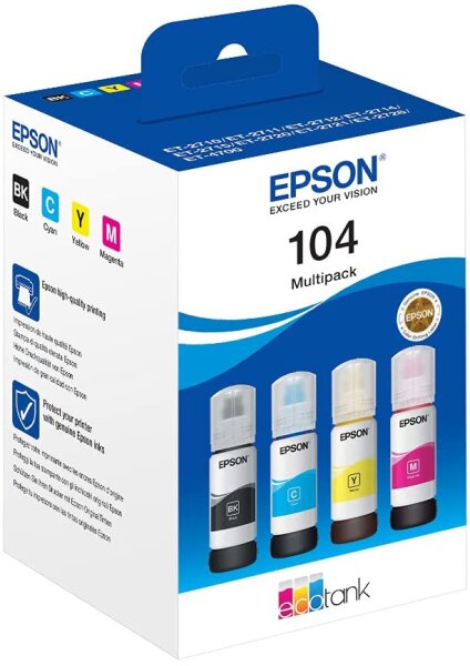 Epson C13T00P640 Tinte (4) Cyan, Magenta, Gelb, Schwarz 65 ml Flasche, EcoTank 104