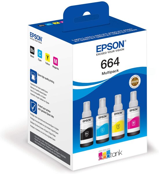 Epson C13T664640 Tinte (4) Cyan, Magenta, gelb, schwarz 280 ml 25.000 Seiten Flasche EcoTank 664