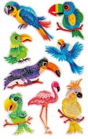 AVERY Zweckform 57290 Glitter Sticker Vögel 8 Aufkleber (selbstklebende farbenfrohe Kindersticker zum Spielen, Basteln, Sammeln, für Freundschaftsbücher und Poesiealben)