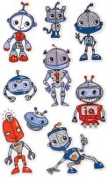AVERY Zweckform 57291 Glitter Sticker Roboter 9 Aufkleber (selbstklebende farbenfrohen Kindersticker zum Spielen, Basteln, Sammeln, für Freundschaftsbücher und Poesiealben)
