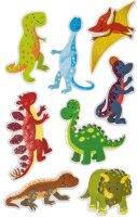 AVERY Zweckform 57293 Glitter Sticker Dinosaurier 8 Aufkleber (selbstklebende farbenfrohen Kindersticker zum Spielen, Basteln, Sammeln, für Freundschaftsbücher und Poesiealben)