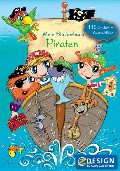 AVERY Zweckform 57797 Kinder Stickerbuch Pirat mit 112 Stickern, 5 Spielwelten und 2 Ausmalbildern (Spielbuch für Kinder, Jungen, gestaltete Papierseiten, A5, Pirate, Kindergeburtstag Mitbringsel)