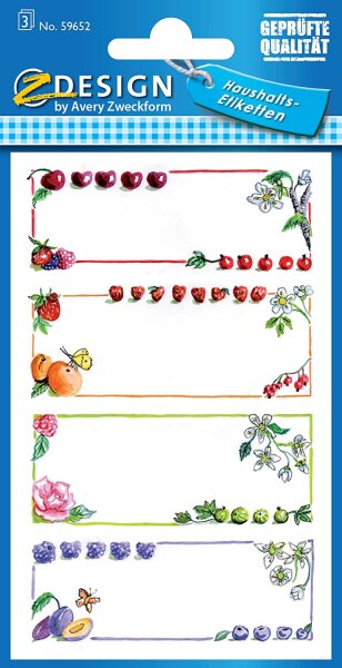 AVERY Zweckform 59652 Marmeladen Etiketten Obst Rahmen (wiederablösbar) 12 Aufkleber