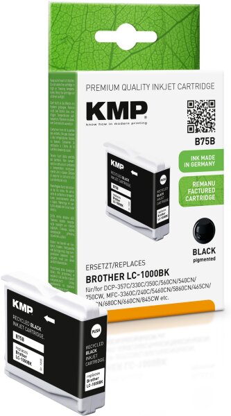 KMP B75B schwarz Tintenpatrone ersetzt Brother LC-1000BK, LC-51BK