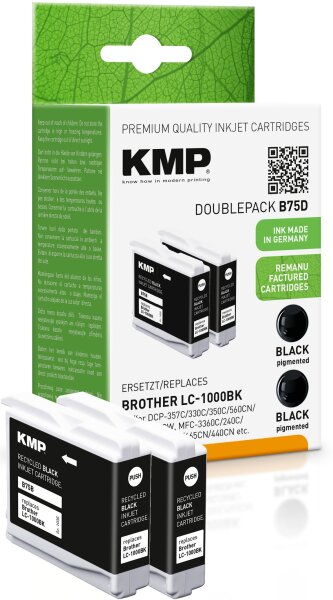 KMP Doublepack B75D schwarz Tintenpatrone ersetzt Brother LC-1000BK, LC-51BK
