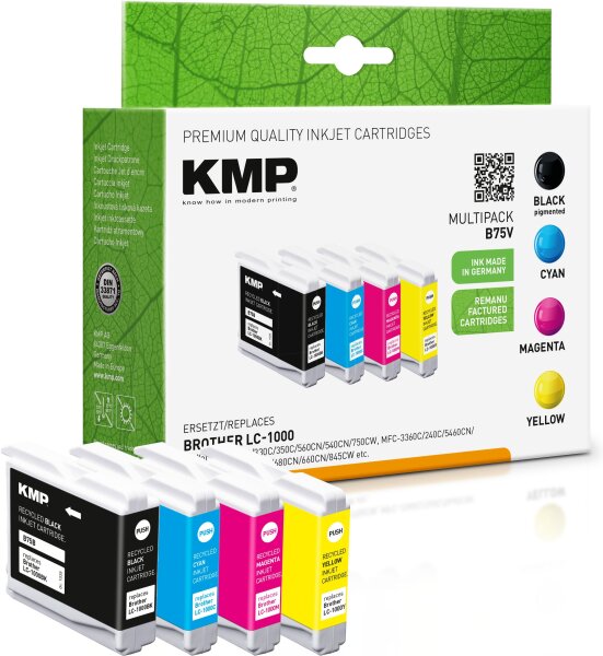 KMP Multipack B75V schwarz, cyan, magenta, gelb Tintenpatronen ersetzen Brother LC-1000VAL