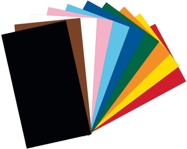 folia 61/50 09 - Fotokarton Mix 50 x 70 cm, 300 g/qm, 50 Bogen sortiert in 10 Farben ,zum Basteln und kreativen Gestalten von Karten, Fensterbildern und für Scrapbooking