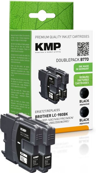 KMP Doublepack B77D schwarz Tintenpatrone ersetzt Brother LC-980BK