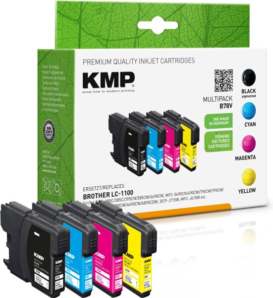 KMP Multipack B7BV schwarz, cyan, magenta, gelb Tintenpatronen ersetzen Brother LC-1100VALBP