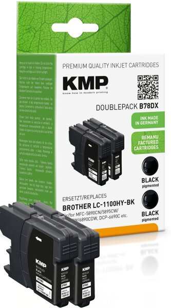 KMP Doublepack B78DX schwarz Tintenpatrone ersetzt Brother LC-1100HYBK