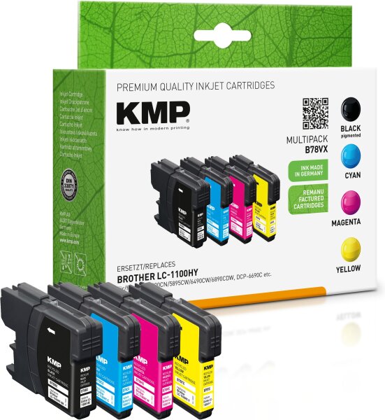KMP Multipack B78VX schwarz, cyan, magenta, gelb Tintenpatronen ersetzen Brother LC-1100HYVALBP