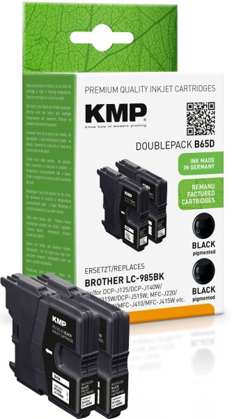 KMP Doublepack B65D schwarz Tintenpatrone ersetzt Brother LC-985BK